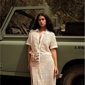 Agua Bendita Beige Crochet Skirt
